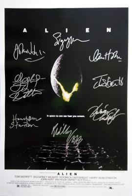 ALIEN MOVIE Poster Signed by 8 cast with COA, AUTHENTIC