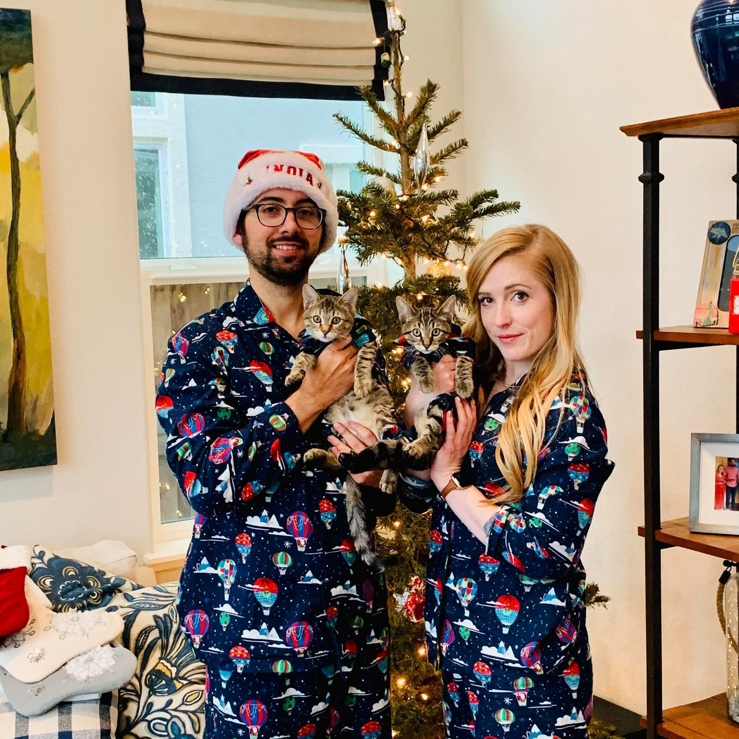Our first Christmas with our kitties:  Anna and Elsa