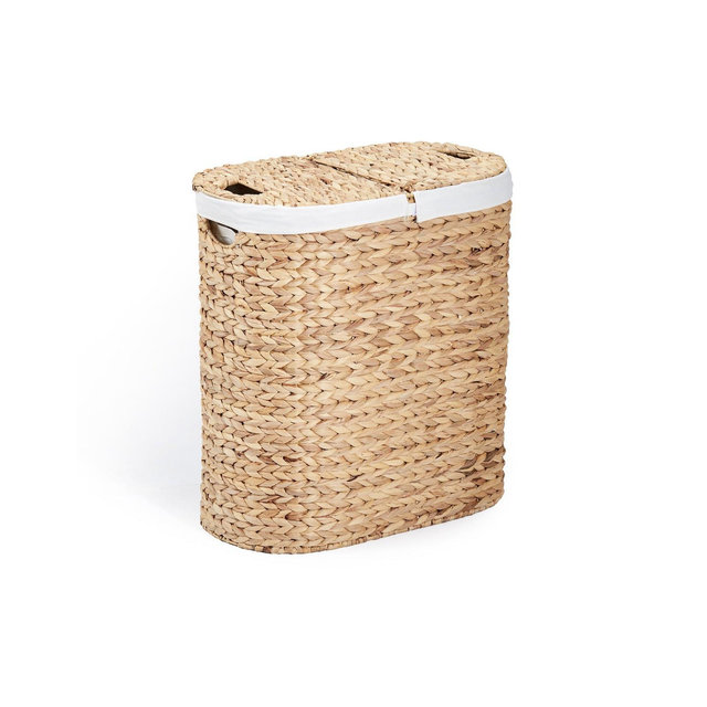Seville Classics Hand Woven Water-Hyacinth Lidded Oval Double Laundry Hamper