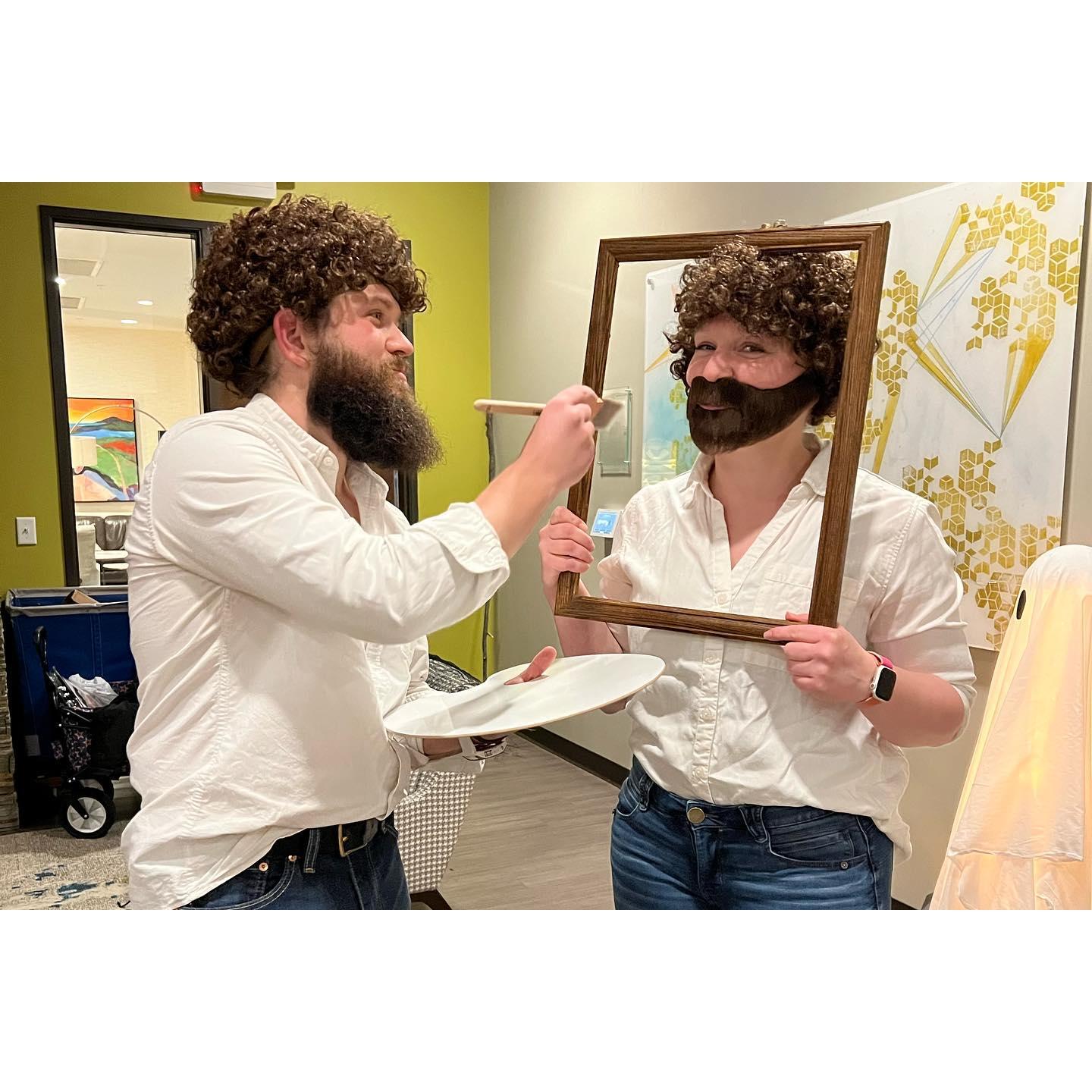 Bob Ross painting a self portrait of Bob Ross: Halloween