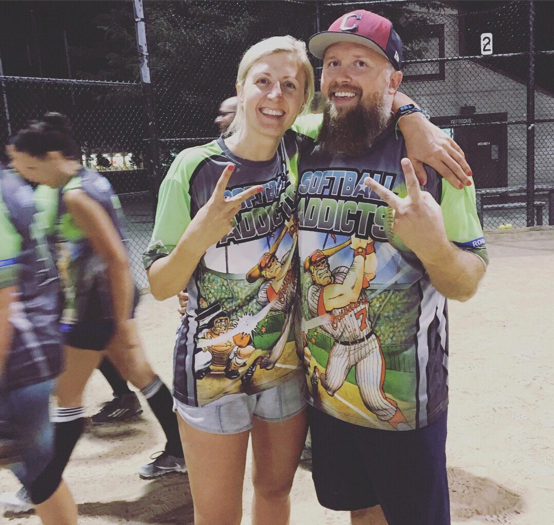 Playing softball, just like when we first met