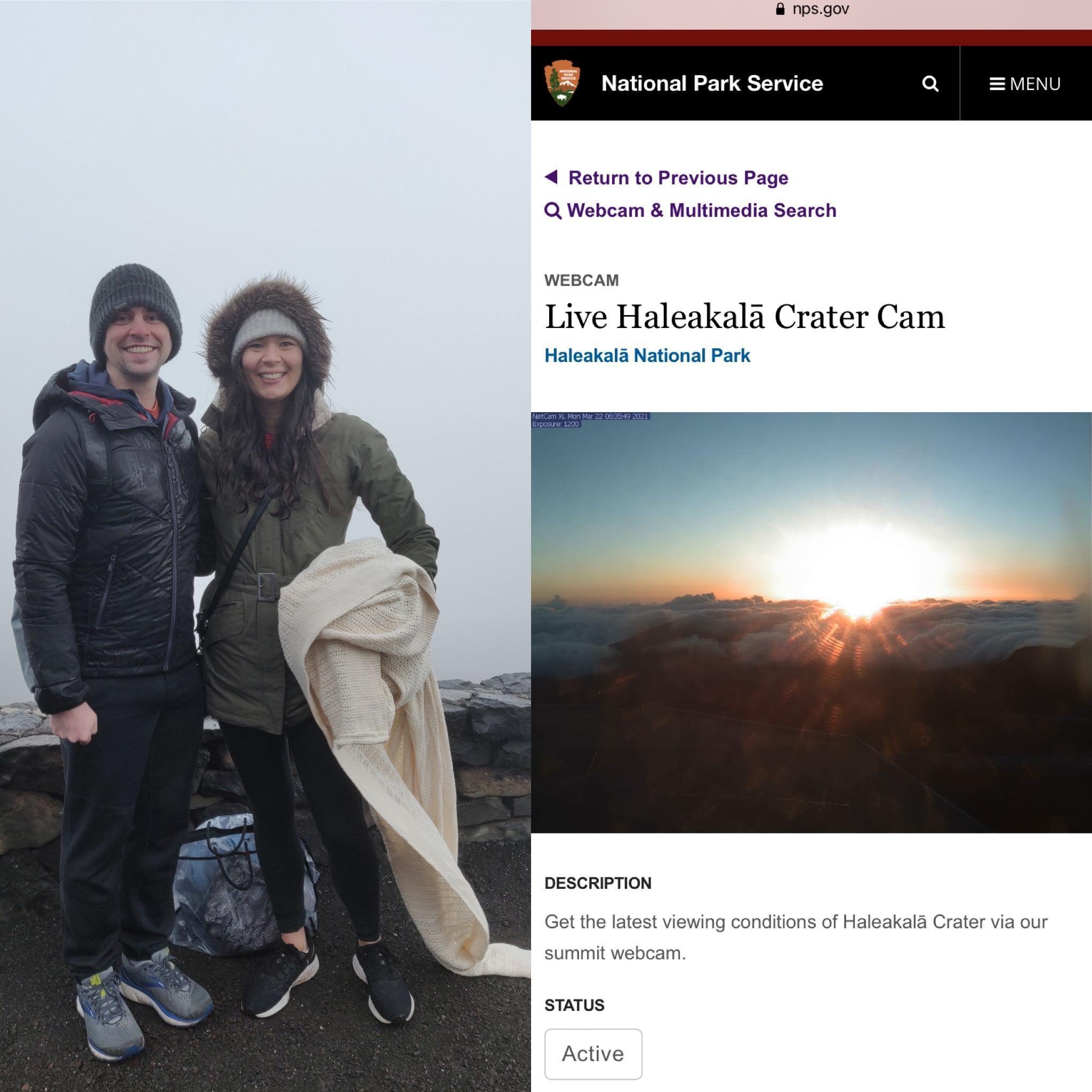 On the right is what we were hoping to see at sunrise, on the left is what we actually saw at “sunrise.”