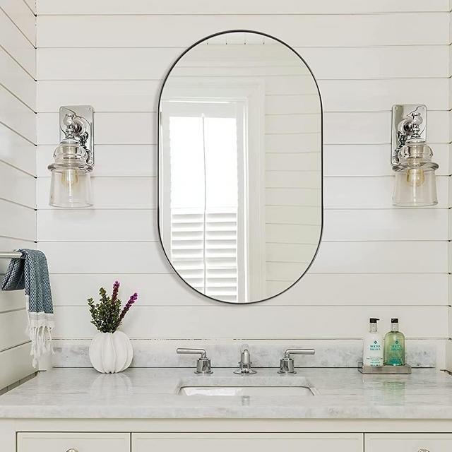 ANDY STAR Brush Nickel Bathroom Mirror, 20x33 Oval Silver Mirrors, Oval Wall Mirror, Oval Vanity Mirror Metal Frame for Bathroom, Bedroom, Living Room, Entryway, Hang Vertical or Horizontal