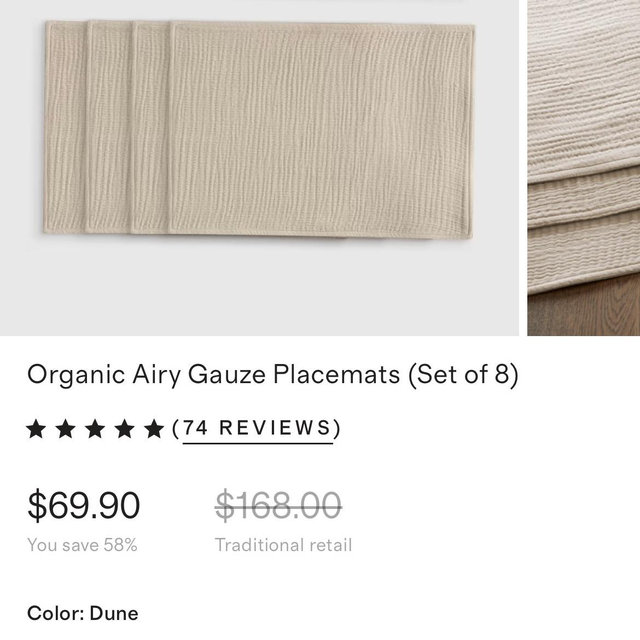Organic Airy Gauze Placemats (Set of 8) - Dune