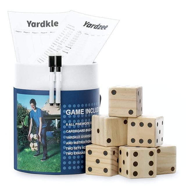 SPORT BEATS Giant Wooden Yard Dice Set of 6 with Yardzee and Yardkle Rules for Yard Outdoor Games Includes Carry Bag Choose Your Set