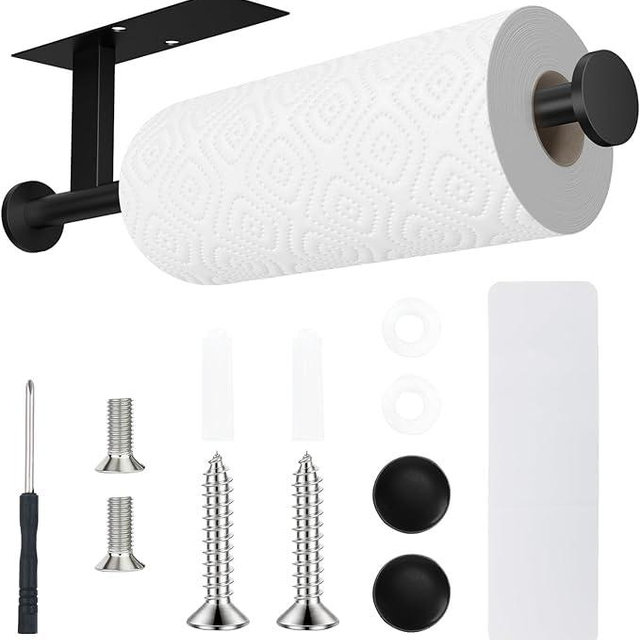 FISHCLOUD Paper Towel Holder Wall Mount - Self Adhesive No Drill or Drilling, SUS304 Stainless Steel - Kitchen, Bathroom, Sink, Pantry, Fridge(Black)