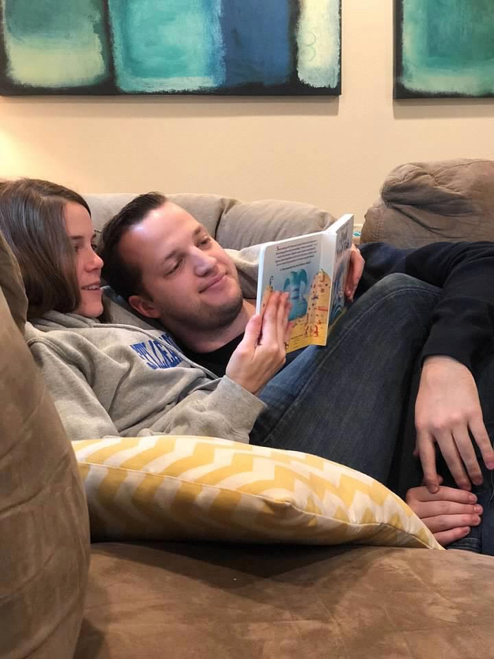 Reading Kevin a bedtime story.