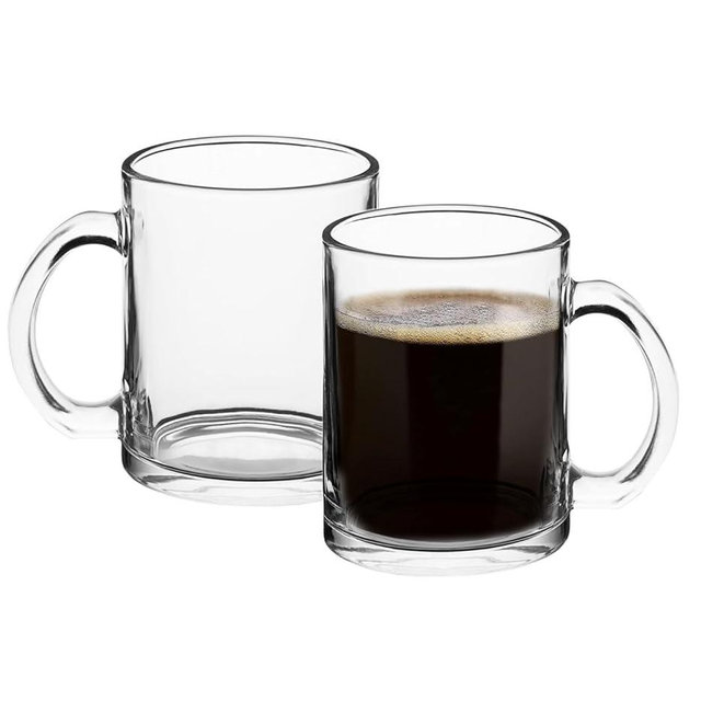 Hudson & Lane Crystal-Clear Glass Coffee & Espresso Mugs (Set of 2) - 12 oz - Luxury Coffee Cups and Glasses