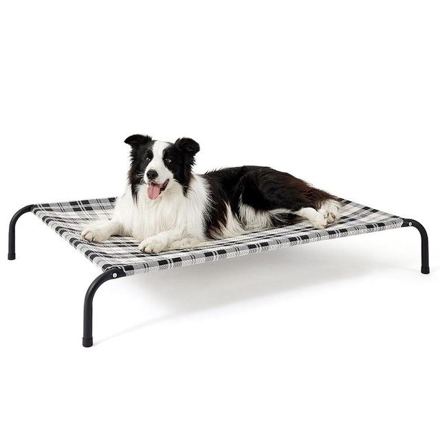 Bedsure Outdoor Elevated Dog Bed Large Sized Dog, Portable Indoor & Outdoor Cooling Raised Cot Pet Hammock Bed with Skid-Resistant Feet, Frame with Breathable Mesh, Checkered White, 49 inches