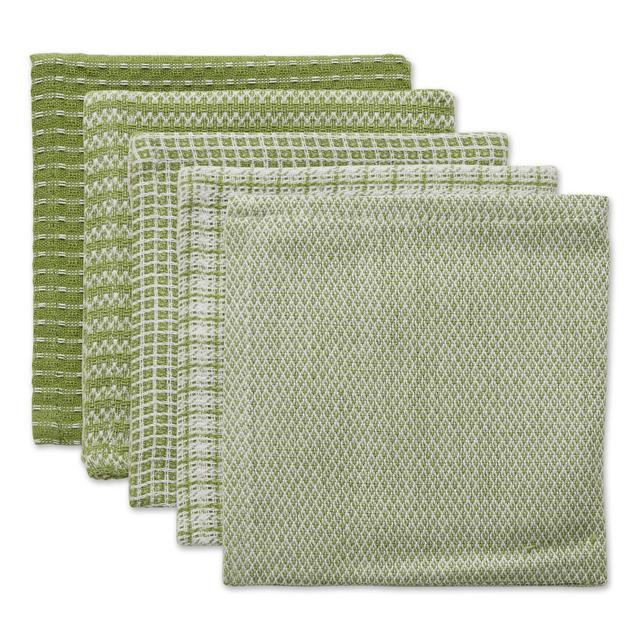 DII Everyday Kitchen Collection Assorted Dishcloth Set, 12x12, Antique Green, 5 Piece