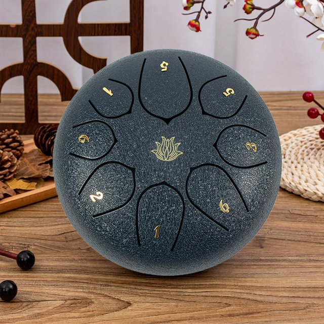 Eavnbaek Steel Tongue Drum 6 Inch 8 Note Steel Hand Drum with Bag, Music Book, Drumsticks, Mallet Holder and Finger Paddles, for Camping, Meditation or Yoga (Navy Blue)