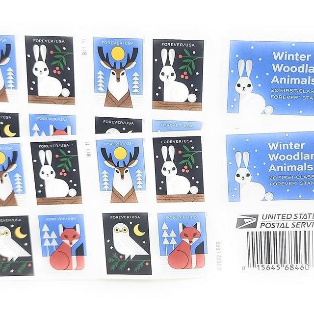 Winter Woodland Animals (2 Booklets of 20) Forever Postage Stamps (a Deer, Fox, Rabbit, and Owl) 2023 Scott #5822-5825