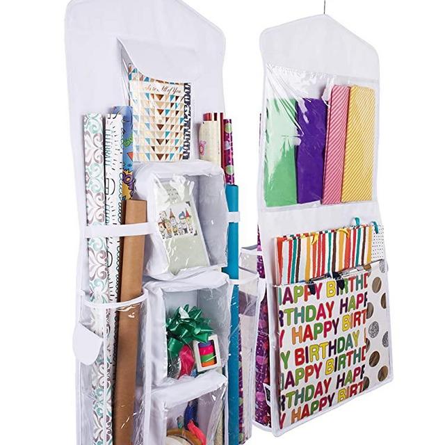 Regal Bazaar Double-Sided Hanging Gift Bag and Gift Wrap Organizer (White)