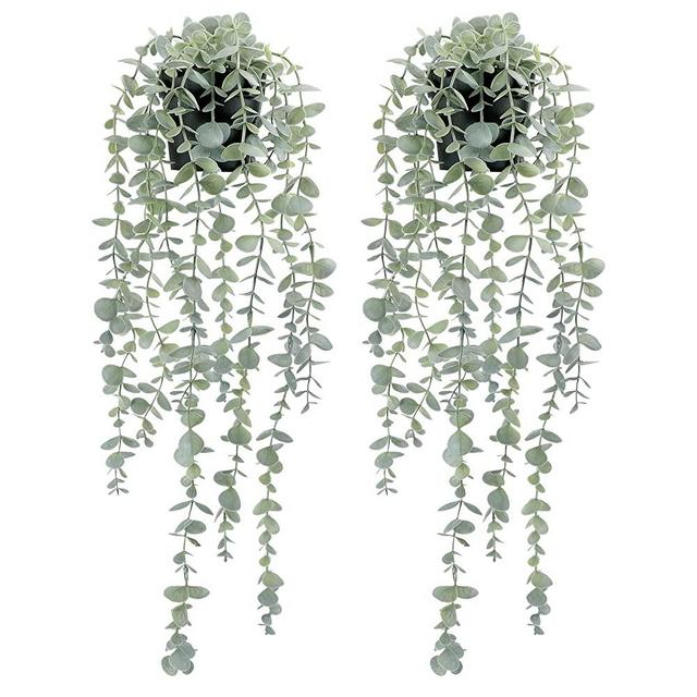 COCOBOO 2pcs Artificial Hanging Plants Fake Potted Eucalyptus Hanging Plant for Wall Room Home Patio Indoor Outdoor Decor
