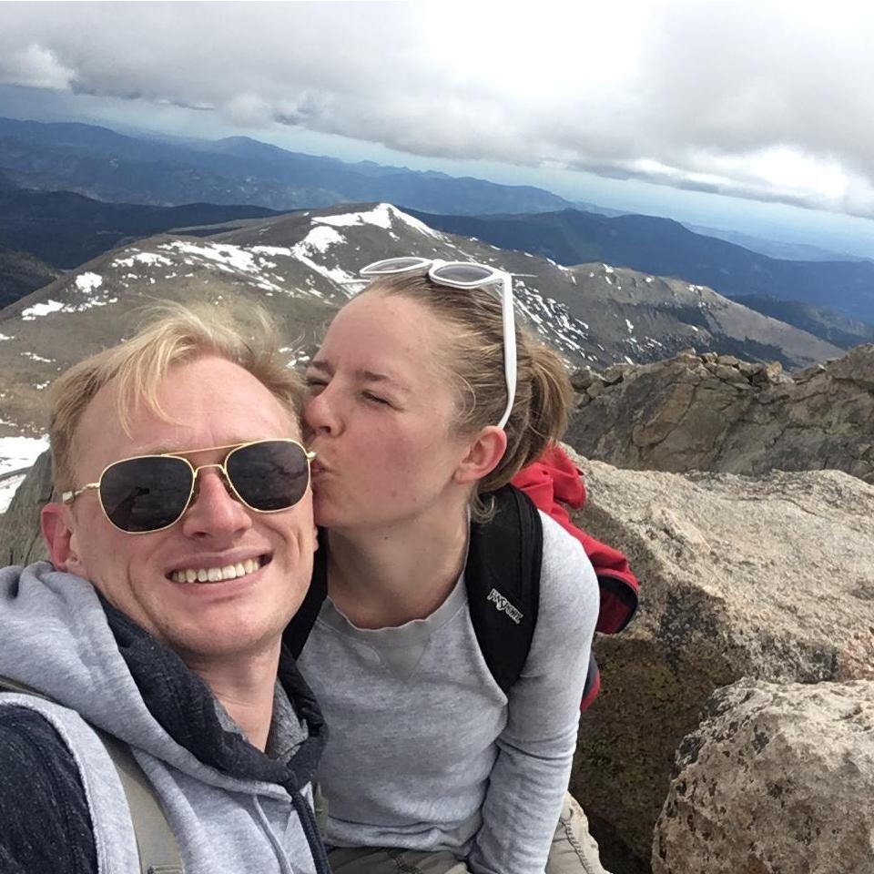 A kiss for William's first fourteener!