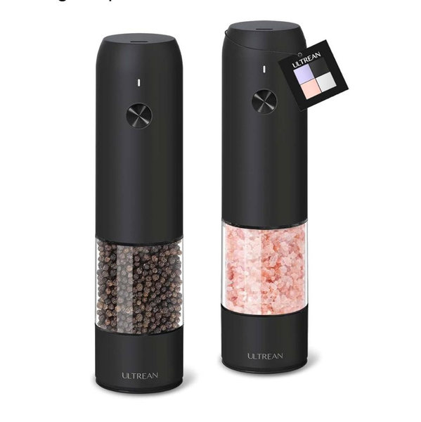 Ultrean Pepper Grinder, Rechargeable Salt and Pepper Grinder with 6 Adjustable Coarseness, LED Light, Automatic Grinder for Kitchen, Home and Kitchen Appliances Birthday Gifts for Women, Black