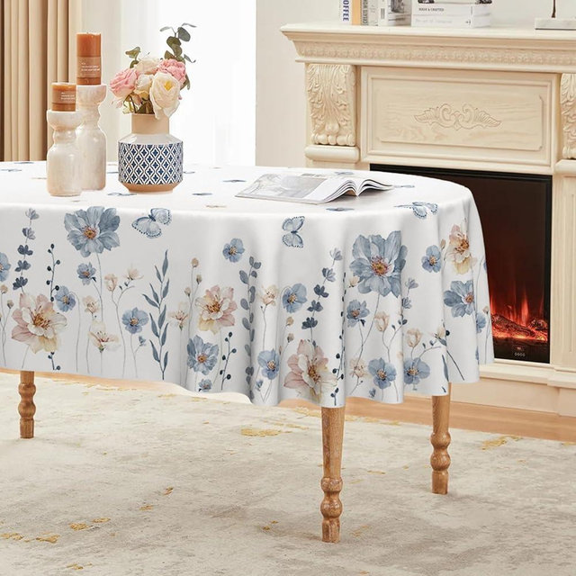 Horaldaily Spring Tablecloth 60×84 Inch Oval, Watercolor Flowers Washable Seasonal Table Cover for Party Picnic Dinner Decor