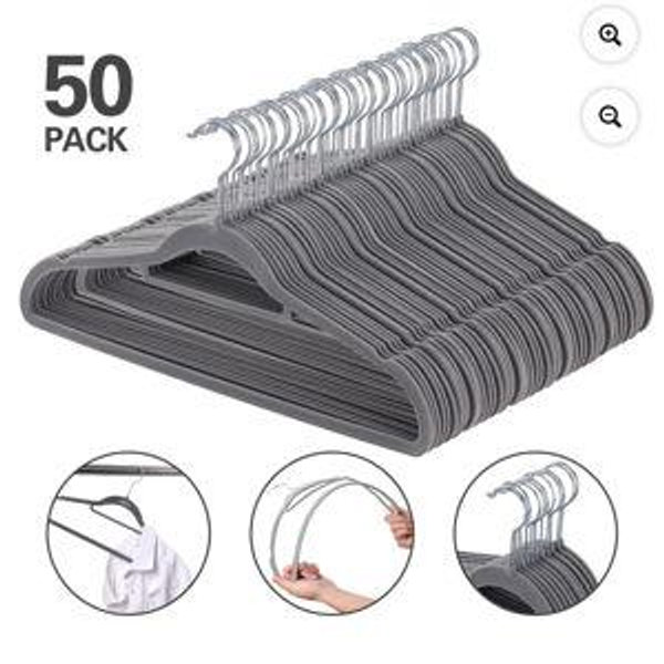 Ollieroo Premium Velvet Hangers,50 Pack Clothing Hangers,Non-Slip and Durable Coat Hangers,Heavy Duty Hangers with 360 Degree Rotatable Hook,Gray