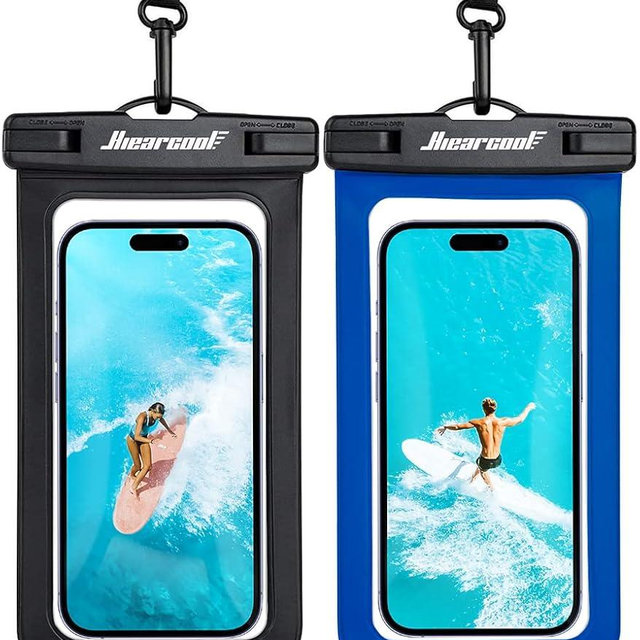 Hiearcool Waterproof Phone Pouch,Universal Waterproof Phone Case Dry Bag Travel Essentials for iPhone, Beach Accessories for Vacation Must Haves - Black&Navy-2 Pack