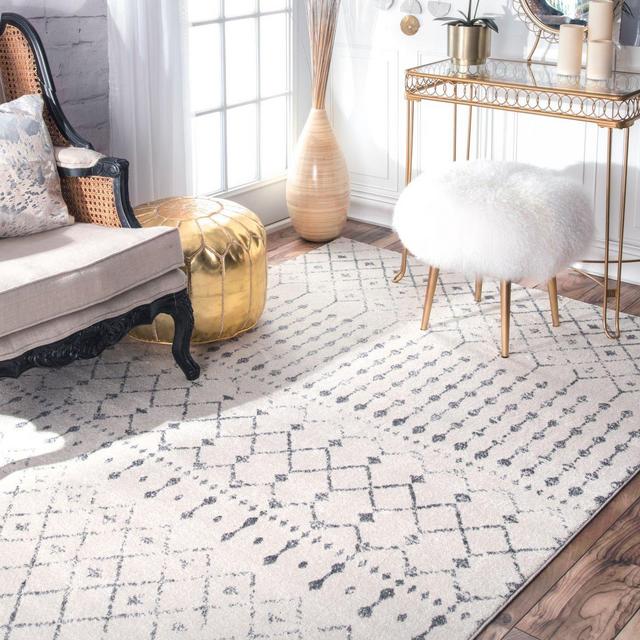Transitional Vintage Moroccan Trellis Grey Area Rugs, 8 Feet by 10 Feet (8' x 10')