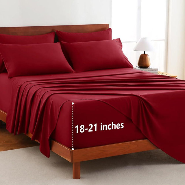 CozyLux Extra Deep Pocket King Size Sheets Set - 6 Piece King Sheets - Luxury Sheet King Size Fits Up to 21 inches Mattresses, Breathable King Sheet Set & Pillowcases - Easy & Secure Fit, Dark Red