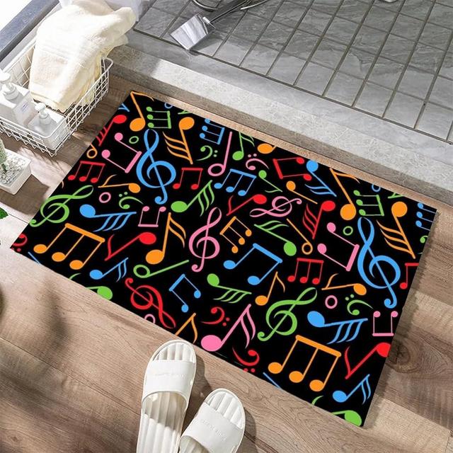 Colorful Music Note Door Mat Welcome Mat Low Profile Absorbent Front Back Doormat Non Slip Rugs Carpet for Home Indoor Outdoor Entrance 18X30Inch