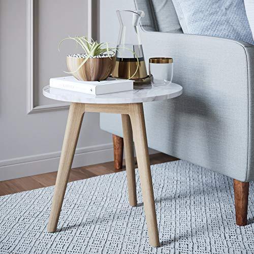 Nathan James Amalia Nightstand Marble Solid Wood Accent Table , White/Light Brown
