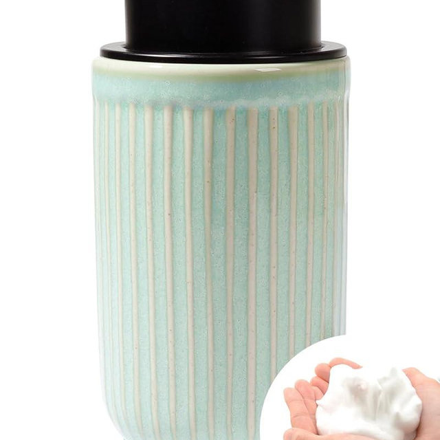 BosilunLife Foam Hand Soap Dispenser - Ceramic Foaming Soap Dispenser for Bathroom 12oz Refillable Liquid Lotion Soap Dispenser with Rust-Proof Foaming Pump for Countertop (Light Green)