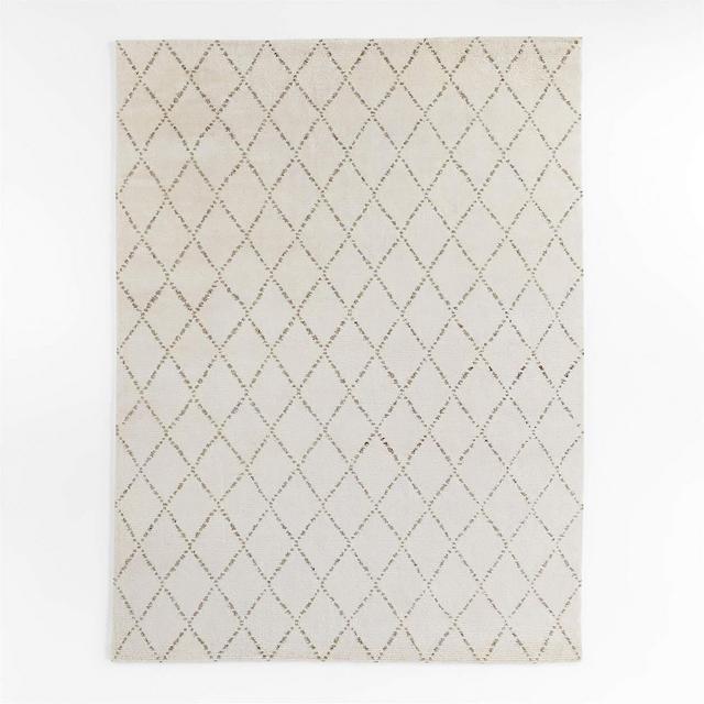 Safi Diamond Moroccan White & Olive Green Area Rug 6'x9'