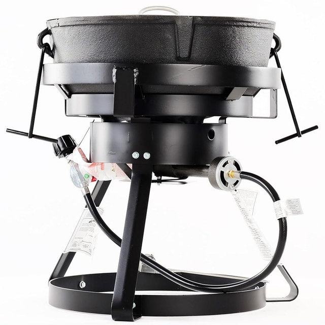King Kooker 1720A 17-1/2-Inch Portable Propane Outdoor Cooker with Cast Iron Burner, 5 Gal. Footed Cast Iron Jambalaya Pot/Lid