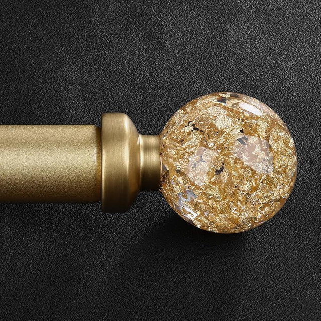 JRZOO Gold Curtain Rods for Windows 72 to 144 Inch, 1'' Heavy Duty Adjustable Drapery Rod with Unique Crystal Ball Finials, Modern Decorative Curtain Rod,Size; 30-144''