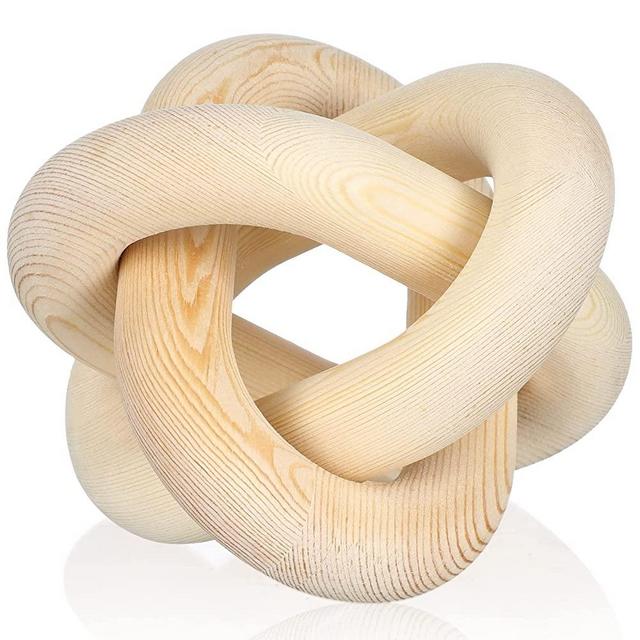 Wood Chain Link Decor 3 Link Wood Knot Decor Hand Carved Coffee Table Decor Modern Farmhouse Shelf Decor Boho Chain Decor Rustic Decorative Objects for Home Living Room Bedroom Decorations (Natural)