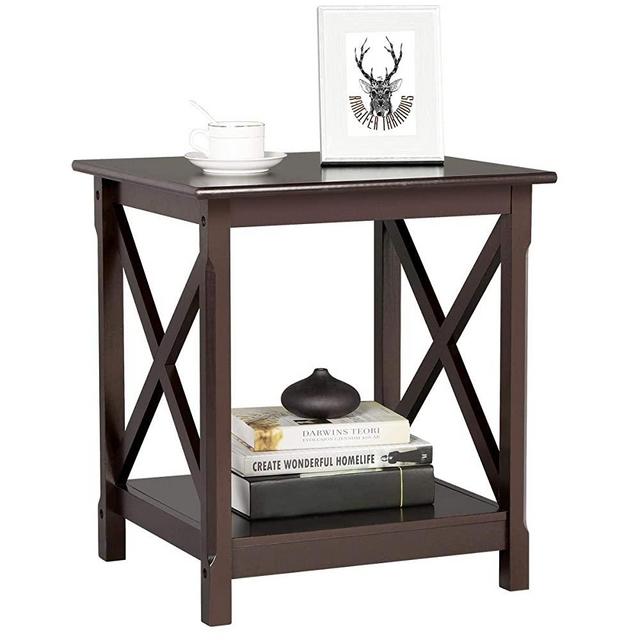 Topeakmart End Table in X-Design, Wood Sofa Side Table with Storage Shelf for Living Room, Espresso, Dark Coffee