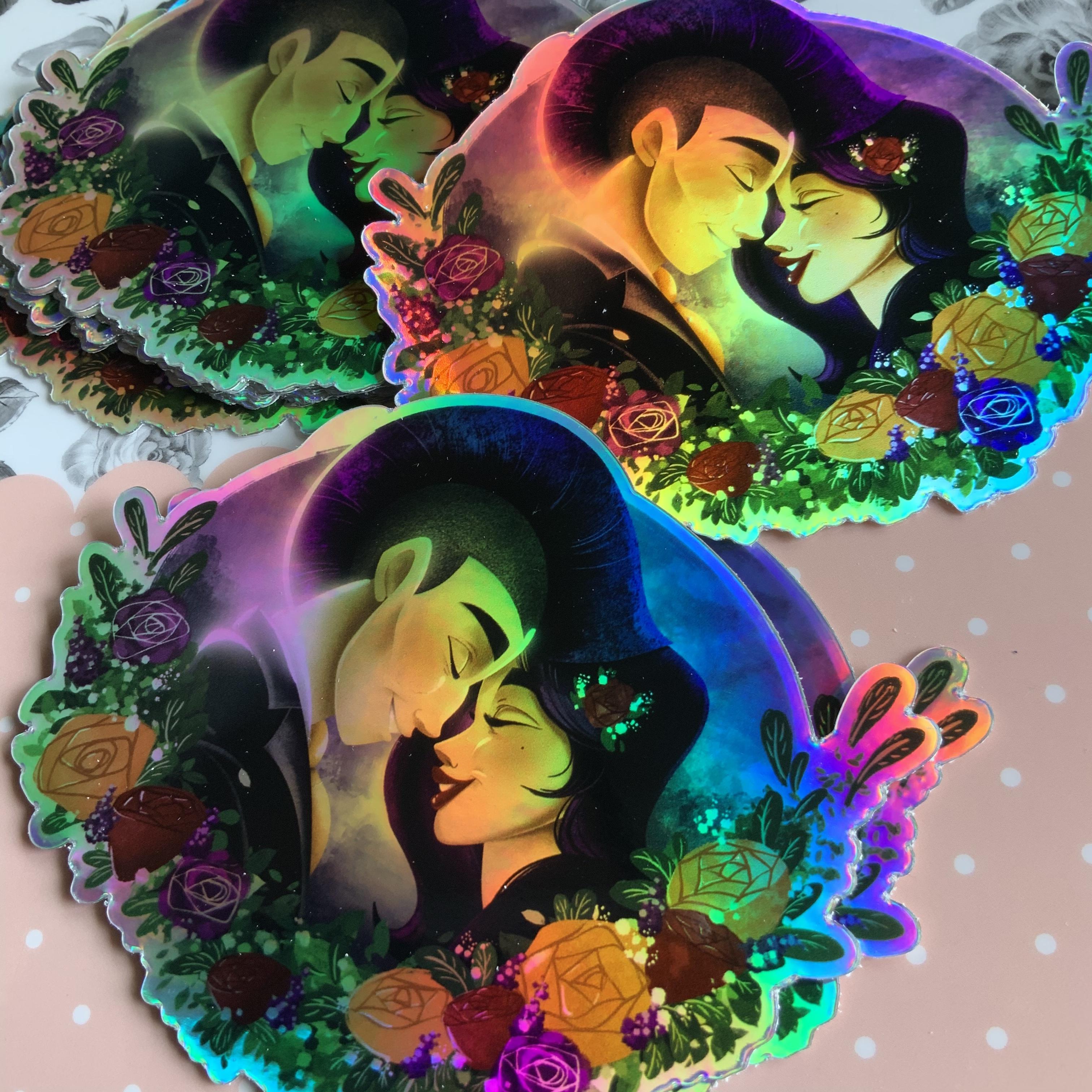 Some custom holo stickers made with the art we created for our wedding 💒