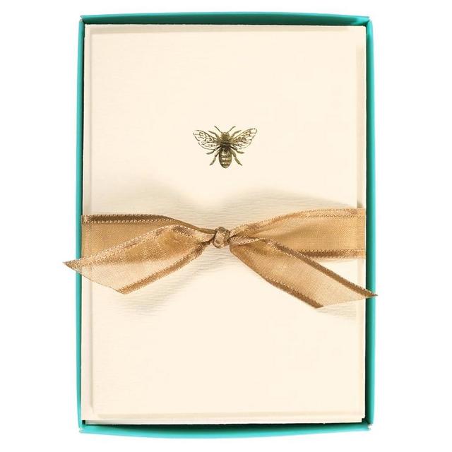 Graphique Bee La Petite Presse Boxed Notecards - 10 Embellished Gold Foil Blank Cards with Matching Envelopes and Storage Box, 3.25" x 4.75"