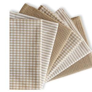 Cotton Dish Towels For Kitchen Drying - Highly Absorbent Beige Striped Gingham Plaid Tea Towels - 18"X28" Set Of 6 Farmhouse Linen Dishtowels In Bulk - Pano De Prato Para Cozinha - T Towles Towls