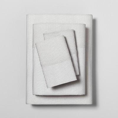 Queen Sheet Set Organic Microstripe Railroad Gray / Sour Cream - Hearth & Hand™ with Magnolia