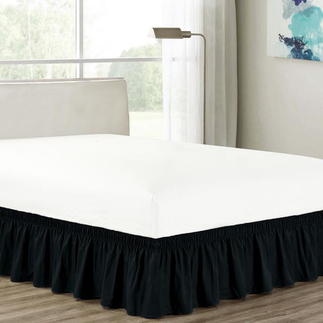 Heavy Duty Elastic Wrap-Around 18" Drop Dust Ruffled Bed Skirt Cover Black Queen