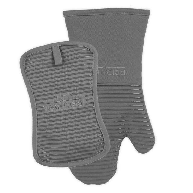 All-Clad 2-Piece Silicone Oven Mitt and Pot Holder Set in Pewter
