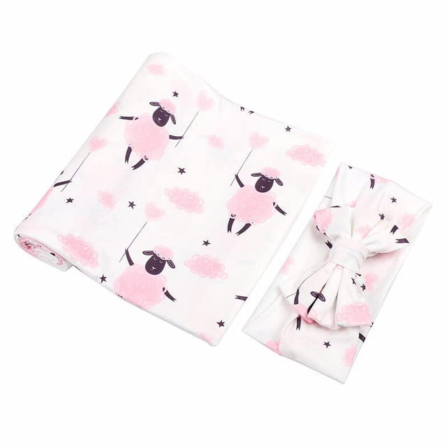 Galabloomer Receiving Blanket Headband Set Flower Print Baby Swaddle Receiving Blankets