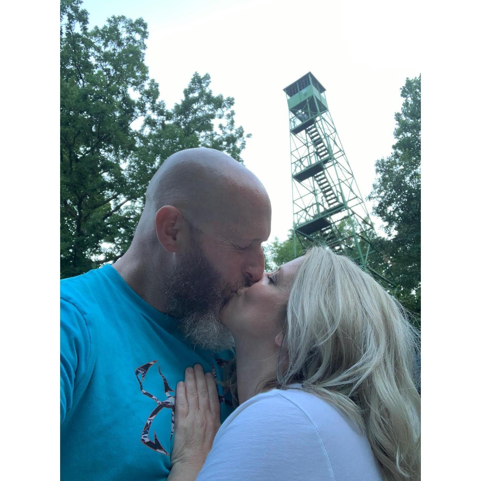 3rd Date.  Surprise trip to the fire tower in Henryville, IN.  We climbed it and put a customized lock on it.