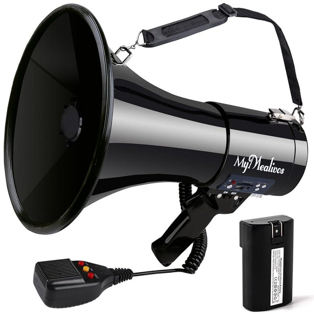 MyMealivos 50W Bluetooth Megaphone with Rechargeable Battery-Professional Bullhorn with Siren&240s Recording Supports USB/SD/3.5mm Aux-1600ft Range for Sports Police Emergency Outdoor Activities