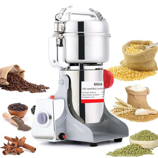 BI-DTOOL Electric Grain Mill Grinder 800g Stainless Steel Pulverizer 36000r/min High-speed Grain Mill 1800W Dry Material Grinding Machine 270° swingable Superfine powder for Home and Commercial