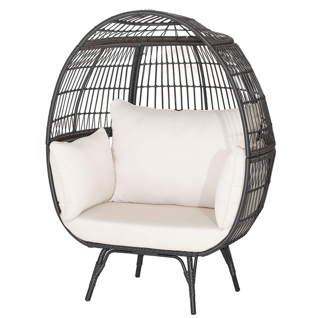 Costway Patio Oversized Rattan Wicker Egg Chair Lounge Basket 4 Cushion Indoor & Outdoor