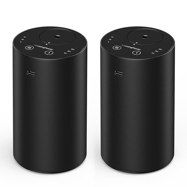 Waterless Essential Oil Diffuser, Rechargeable Scent Diffusers with 3 Mist Levels & Timers, Portable Aromatherapy Diffuser for Home Car Room Studio Office, Black Metal 2 Pack