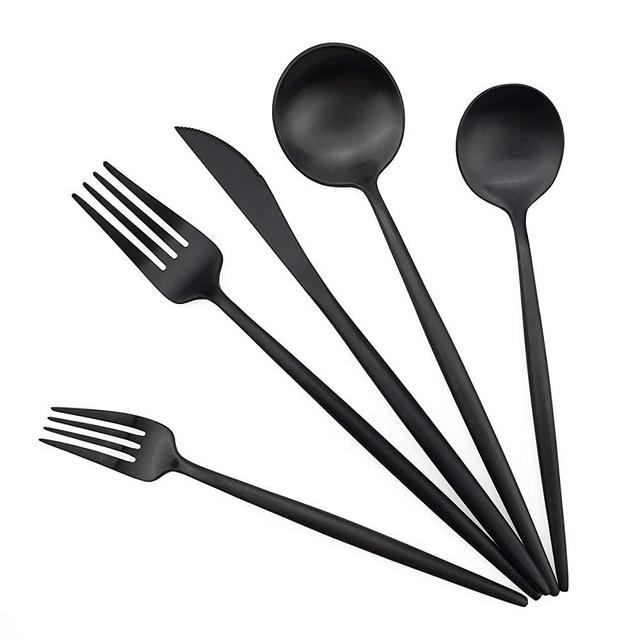 Gugrida Black Flatware, Royal 20 Piece Luxury Matte Finish 18/10 Stainless Steel Tableware Sets for 4 Including Forks Spoons Knives, Camping Silverware Travel Utensils Set Cutlery (Black)