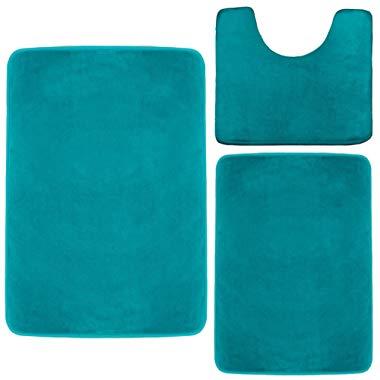 Clara Clark Memory Foam Bath Mat, Ultra Soft Non Slip and Absorbent Bathroom Rug. – Teal, Set of 3 - Small/Large/Contour