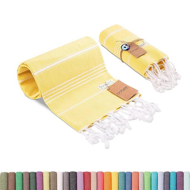Realgrandbazaar Lucky Turkish Towels Beach Towels %100 Cotton - Pre Washed, No-Shrink, Quick Dry, Soft 39x71' Large Peshtemal, Turkish Towel, Set can be Made - Goqan by realgrandbazaar (Yellow)