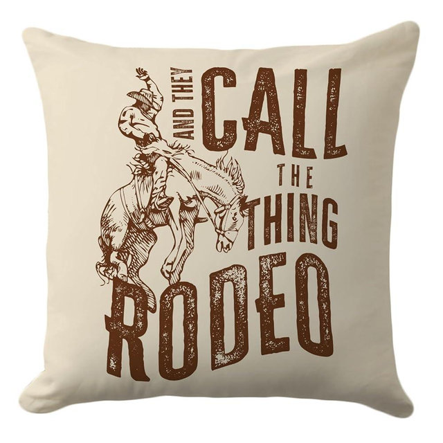 Western Rodeo Throw Pillow Cover 18x18 Inch - Vintage Cowboy Design with 'Call The Thing Rodeo' Quote - Decorative Cushion Cover for Living Room, Bedroom, or Couch, Rustic Western Home Decor