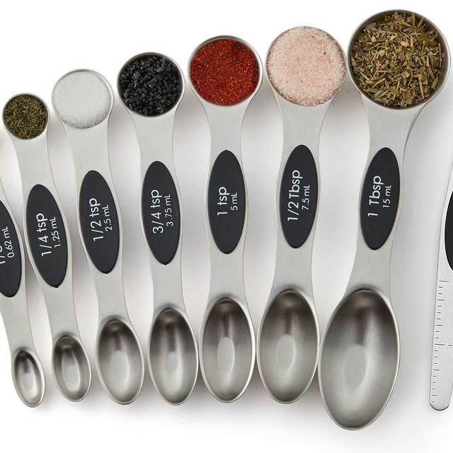 Spring Chef Magnetic Measuring Spoons Set, Dual Sided, Stainless Steel, Fits in Spice Jars, Set of 8